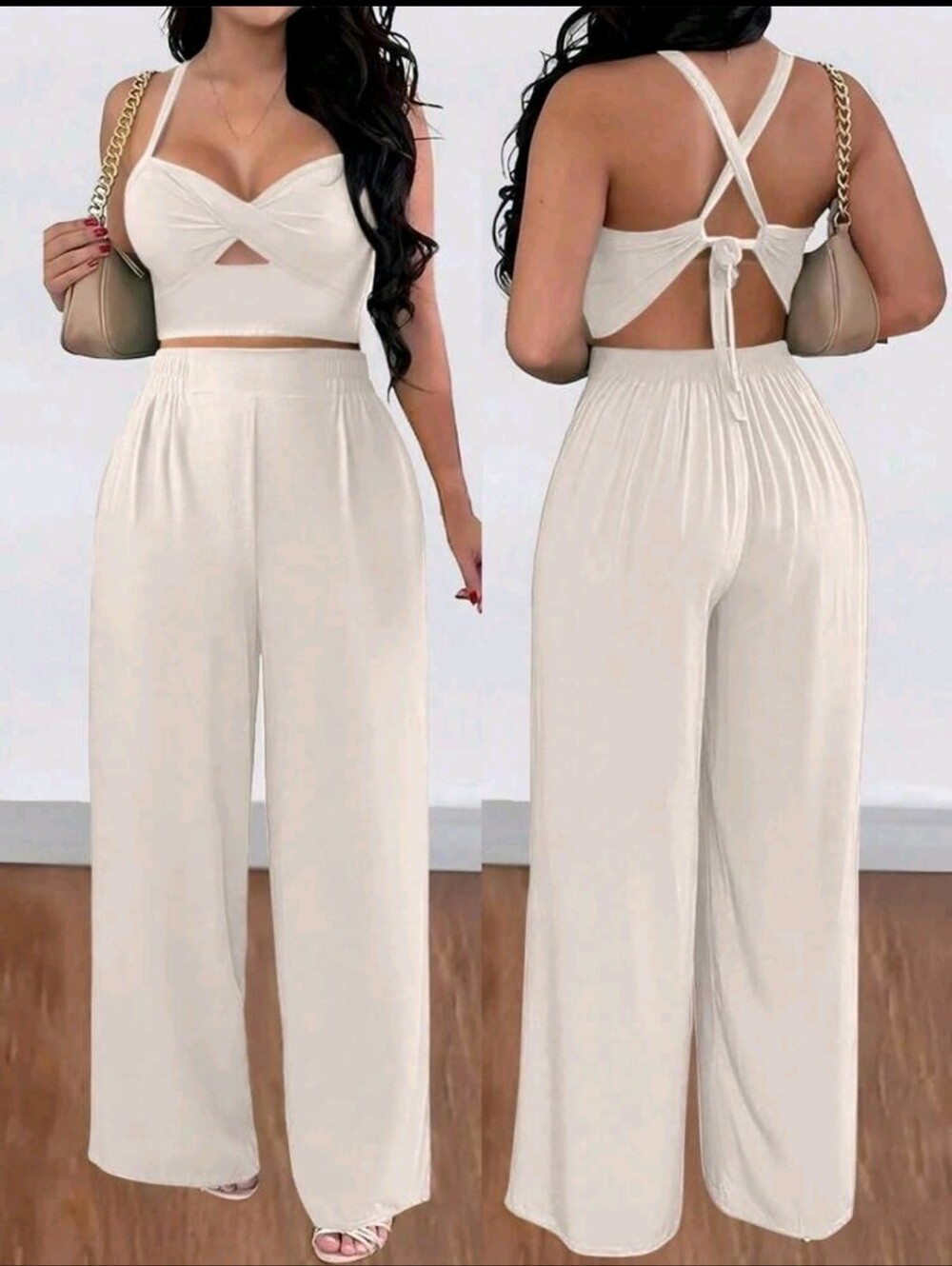 BRAND NEW ** Cream Wide-Leg High-Waist Pants And Top